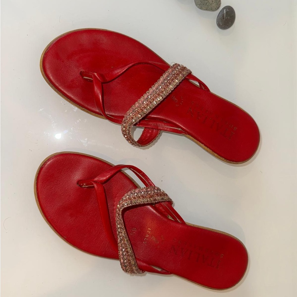 Vibrant Red Rhinestone Embellished Sandals